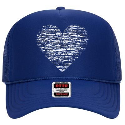 Valentines Day Graphic Cute Women Distressed Heart Red High Crown Mesh Back Trucker Hat