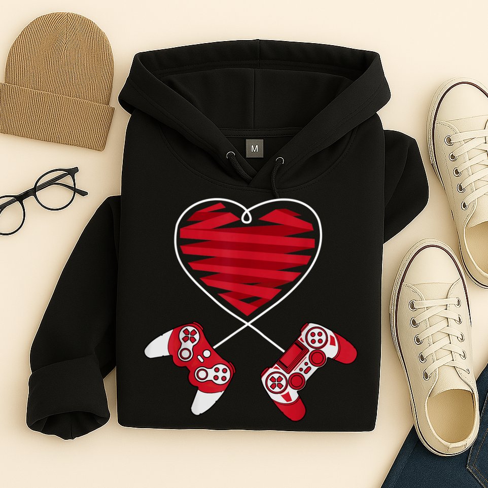 Valentines Day Gamer Shirt Controller Kids Boys Valentine Hoodie
