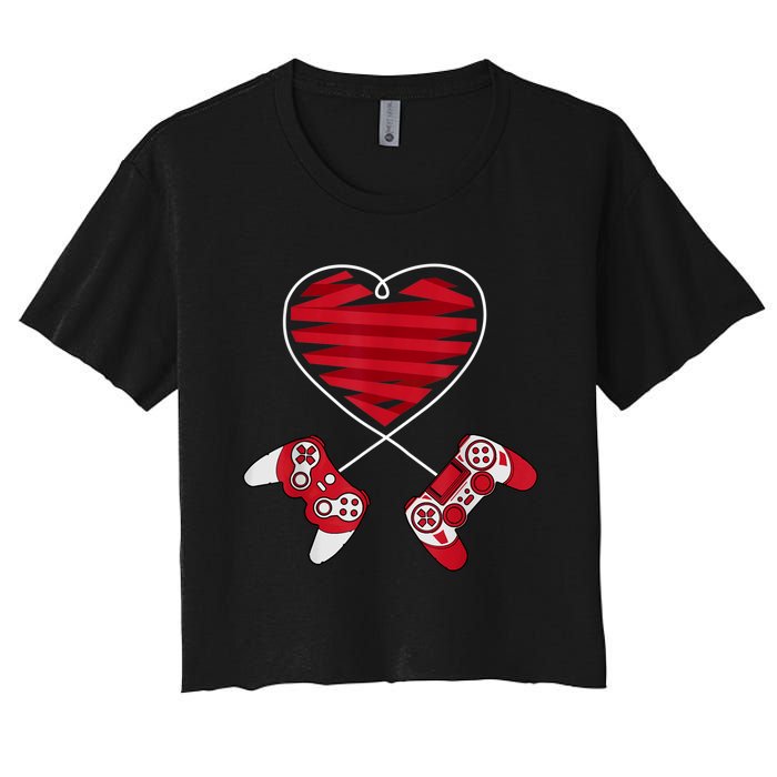 Valentines Day Gamer Shirt Controller Kids Boys Valentine Women's Crop Top Tee