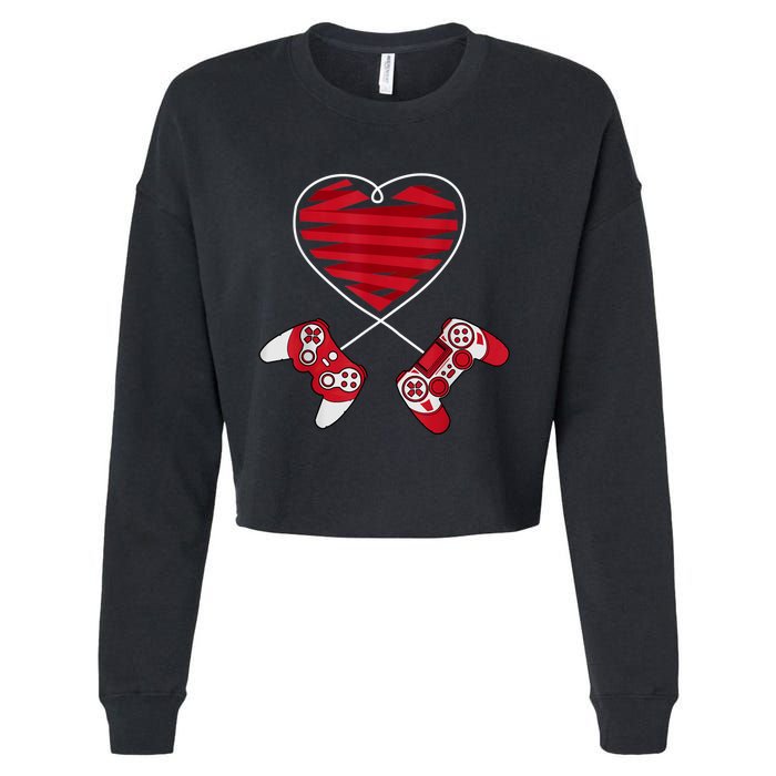 Valentines Day Gamer Shirt Controller Kids Boys Valentine Cropped Pullover Crew