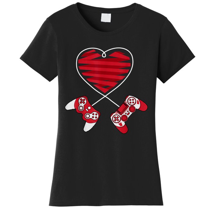 Valentines Day Gamer Shirt Controller Kids Boys Valentine Women's T-Shirt