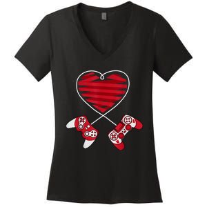 Valentines Day Gamer Shirt Controller Kids Boys Valentine Women's V-Neck T-Shirt