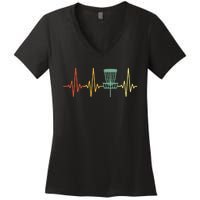 Vintage Disc Golf Retro Heartbeat Gift Disc Golf Gift Women's V-Neck T-Shirt