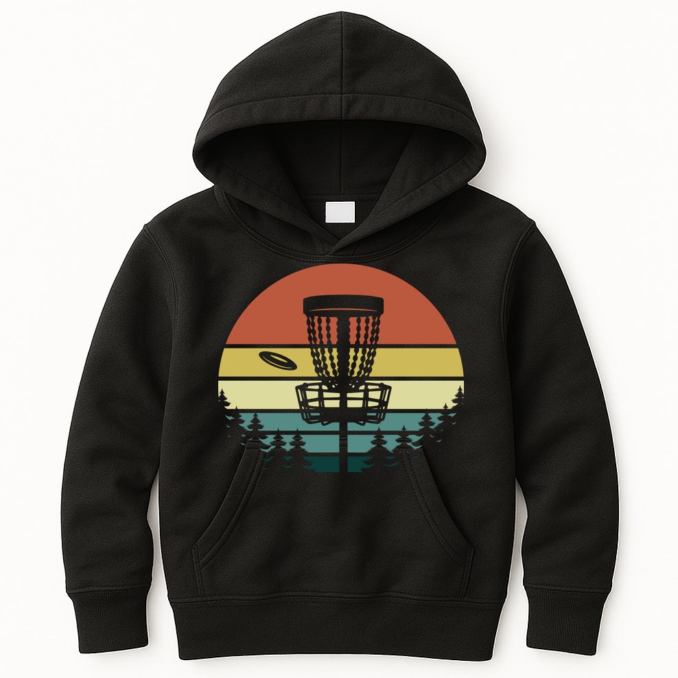 Vintage Disc Golf Frisbee Golf Golfing Basket Kids Hoodie
