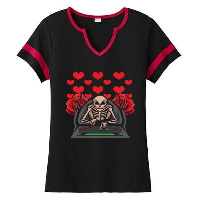 Valentine Day Gamer Skeleton Gaming Gift Ladies Halftime Notch Neck Tee