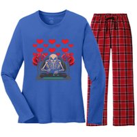 Valentine Day Gamer Skeleton Gaming Gift Women's Long Sleeve Flannel Pajama Set 