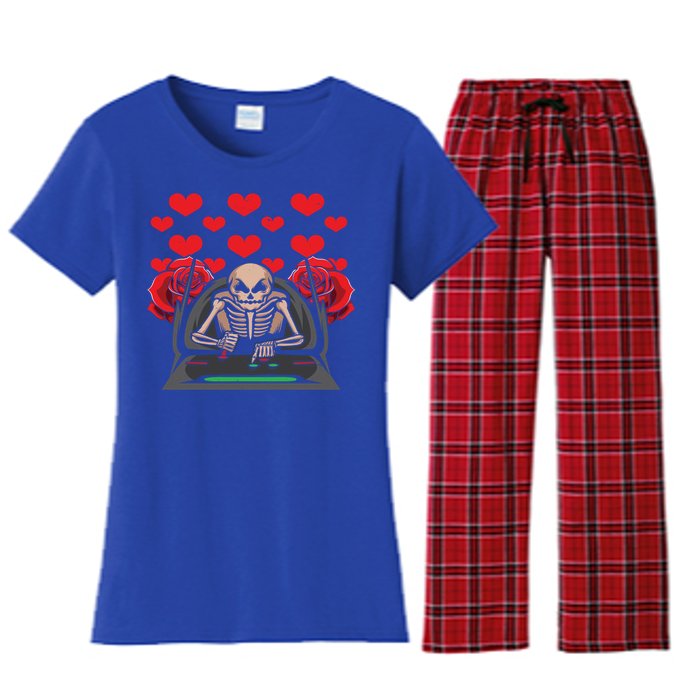 Valentine Day Gamer Skeleton Gaming Gift Women's Flannel Pajama Set