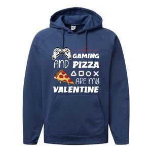 Valentines Day Gamer Funny Pizza Lover Valentine Pizza Funny Gift Performance Fleece Hoodie