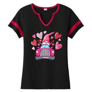 Valentines Day Gnome Heart Truck Ladies Halftime Notch Neck Tee