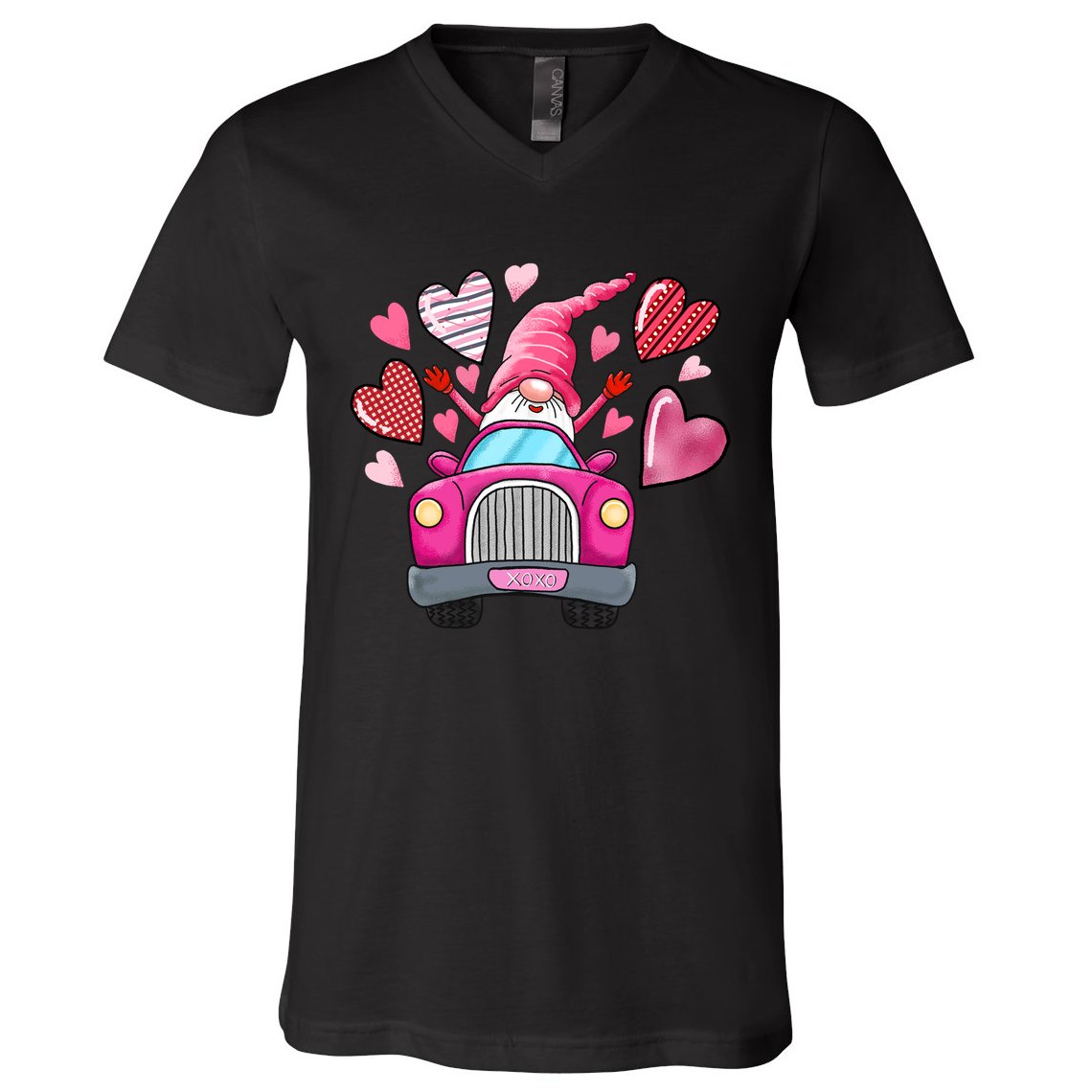 Valentines Day Gnome Heart Truck V-Neck T-Shirt