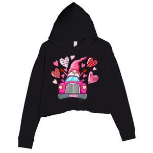 Valentines Day Gnome Heart Truck Crop Fleece Hoodie