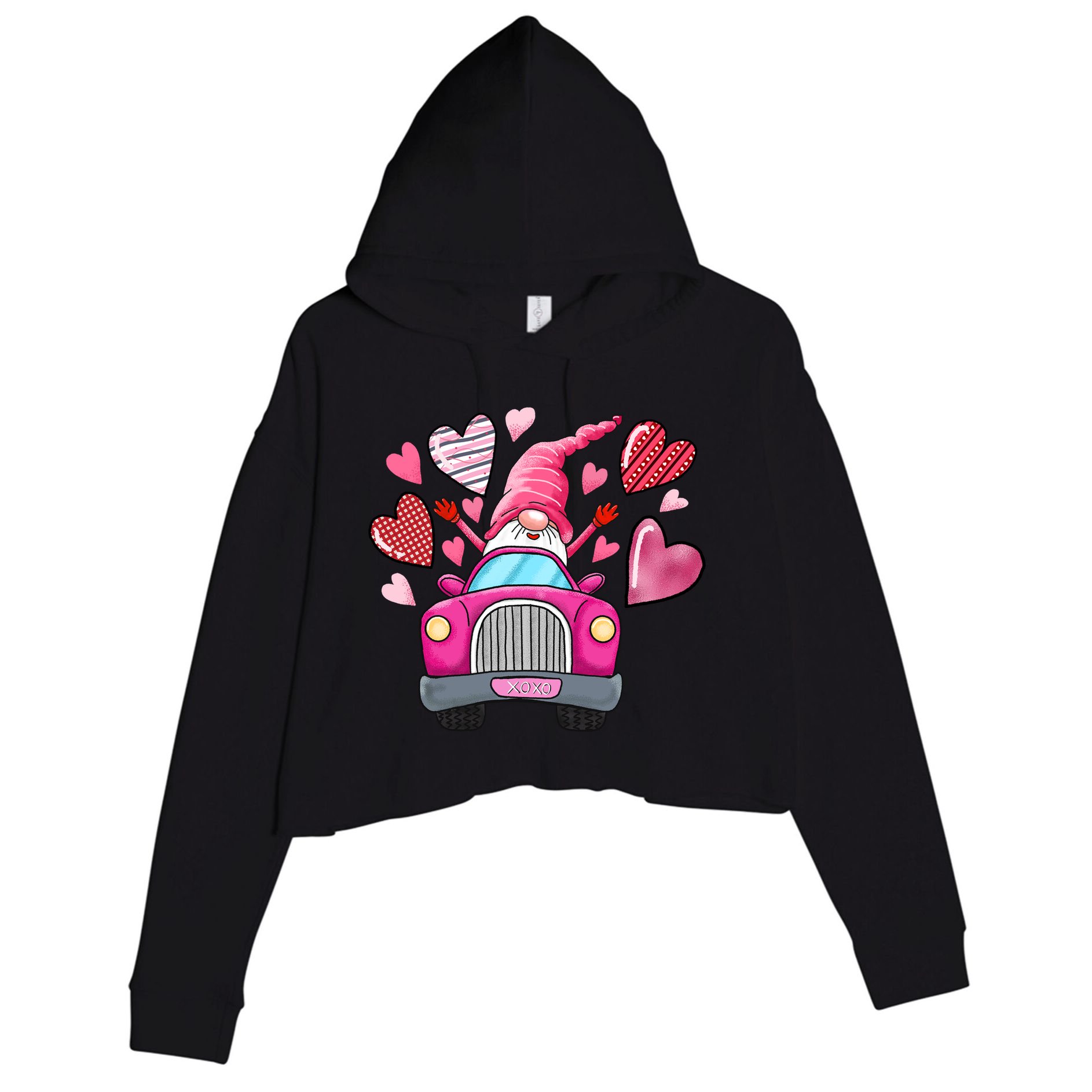 Valentines Day Gnome Heart Truck Crop Fleece Hoodie