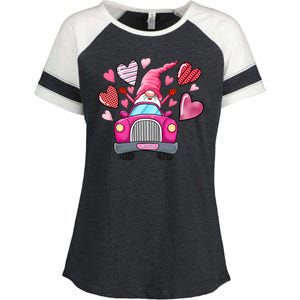 Valentines Day Gnome Heart Truck Enza Ladies Jersey Colorblock Tee