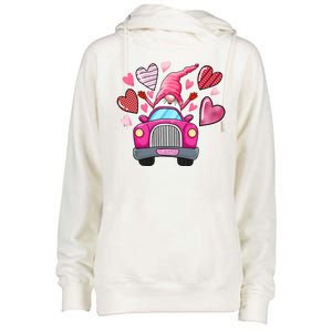 Valentines Day Gnome Heart Truck Womens Funnel Neck Pullover Hood