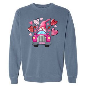 Valentines Day Gnome Heart Truck Garment-Dyed Sweatshirt