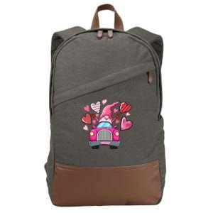 Valentines Day Gnome Heart Truck Cotton Canvas Backpack