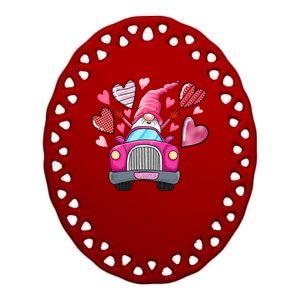 Valentines Day Gnome Heart Truck Ceramic Oval Ornament