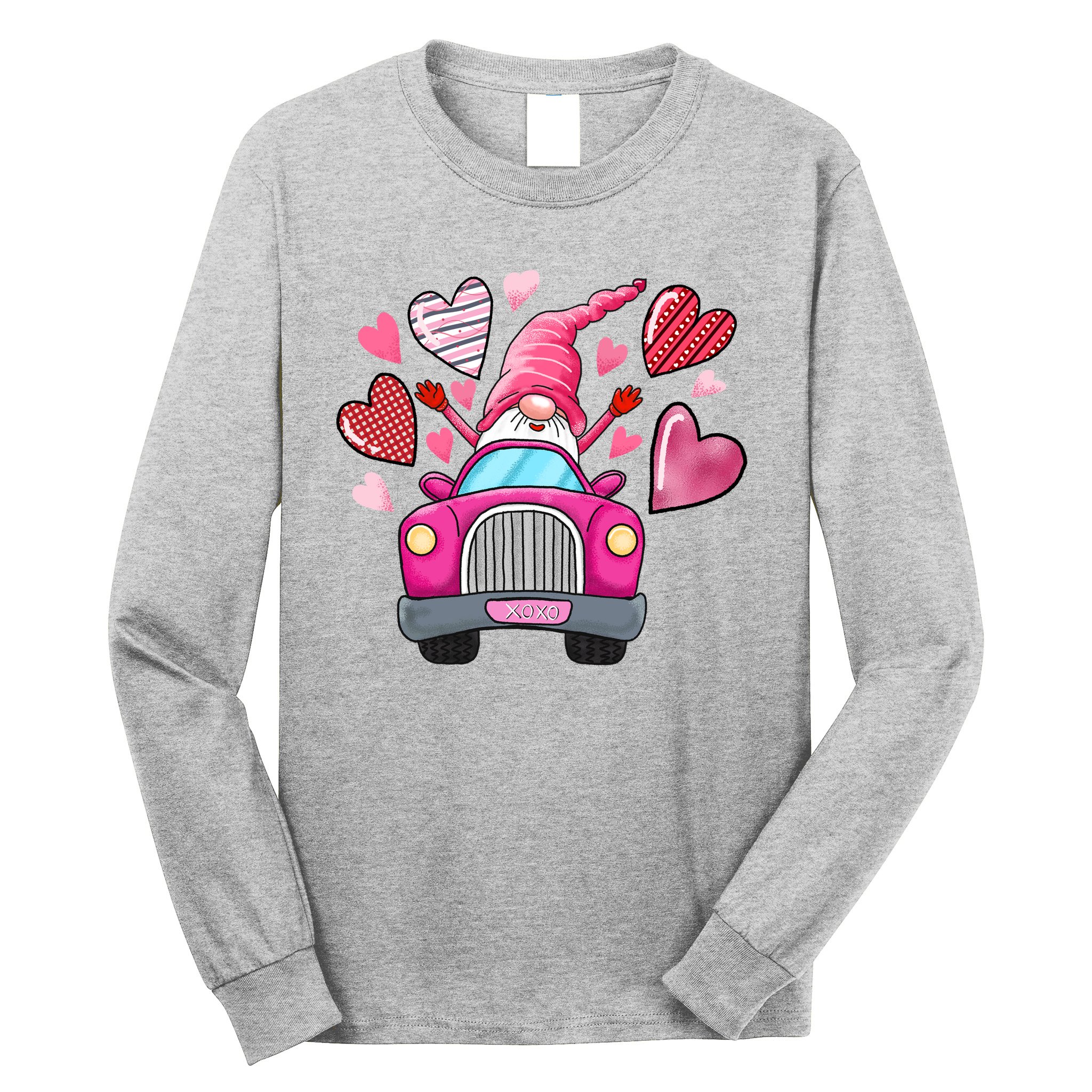 Valentines Day Gnome Heart Truck Long Sleeve Shirt