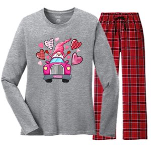 Valentines Day Gnome Heart Truck Women's Long Sleeve Flannel Pajama Set 