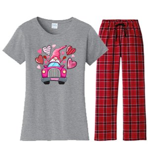 Valentines Day Gnome Heart Truck Women's Flannel Pajama Set