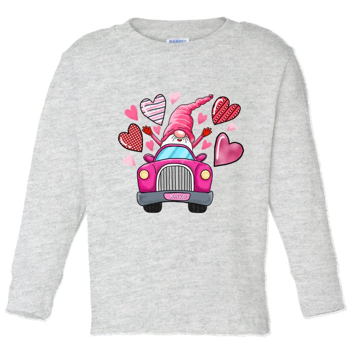 Valentines Day Gnome Heart Truck Toddler Long Sleeve Shirt