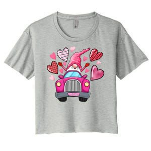 Valentines Day Gnome Heart Truck Women's Crop Top Tee