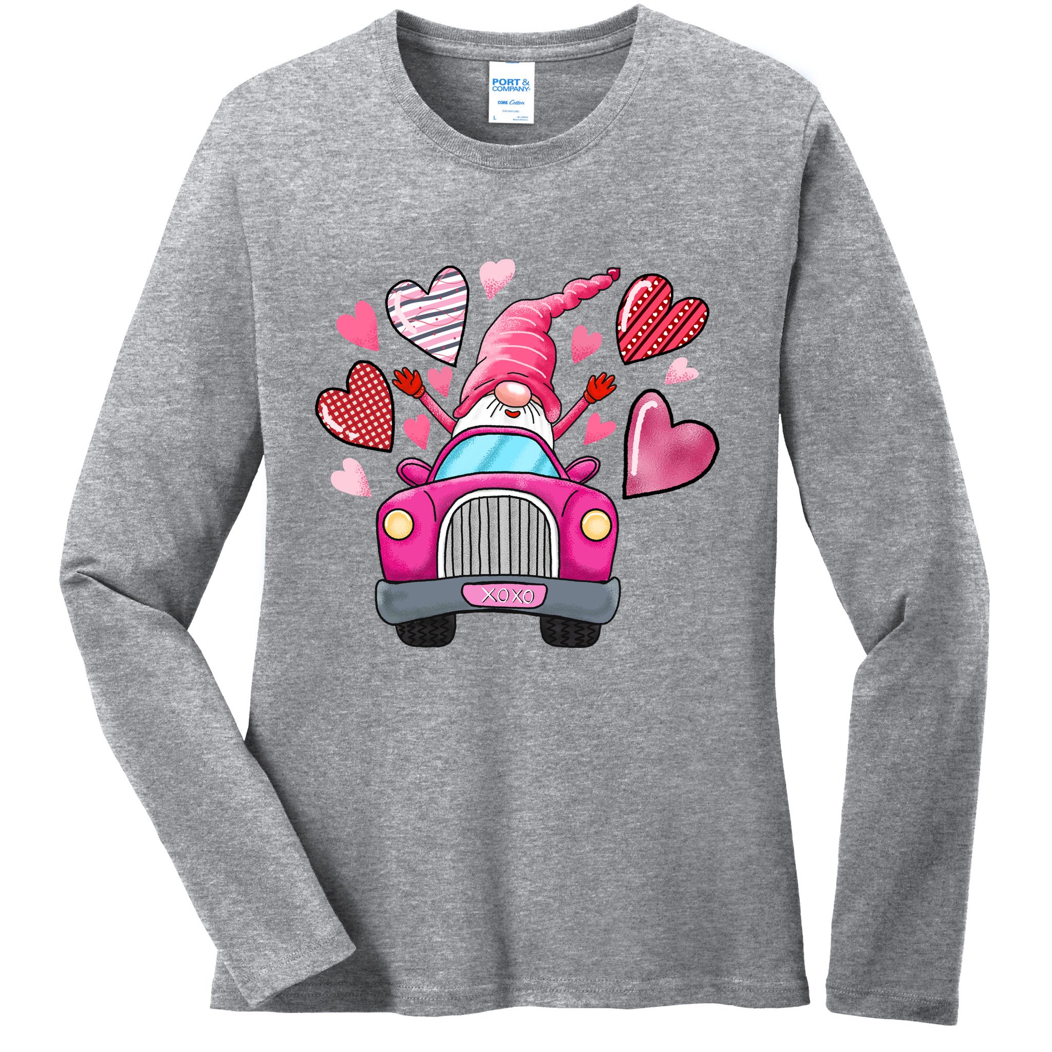 Valentines Day Gnome Heart Truck Ladies Long Sleeve Shirt