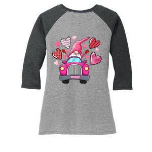 Valentines Day Gnome Heart Truck Women's Tri-Blend 3/4-Sleeve Raglan Shirt