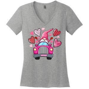 Valentines Day Gnome Heart Truck Women's V-Neck T-Shirt