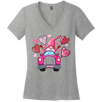Valentines Day Gnome Heart Truck Women's V-Neck T-Shirt