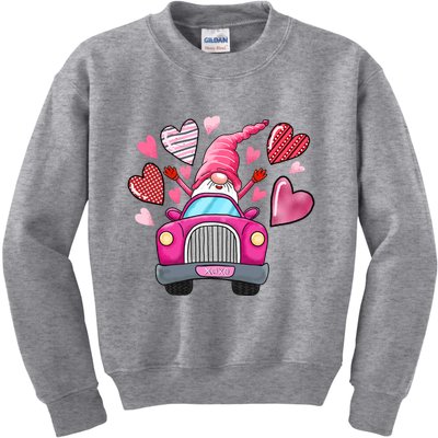 Valentines Day Gnome Heart Truck Kids Sweatshirt