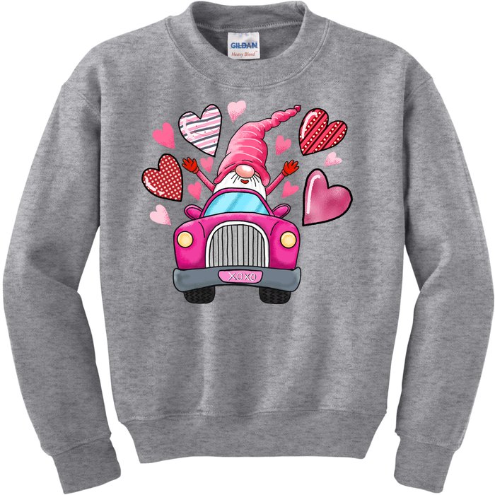 Valentines Day Gnome Heart Truck Kids Sweatshirt