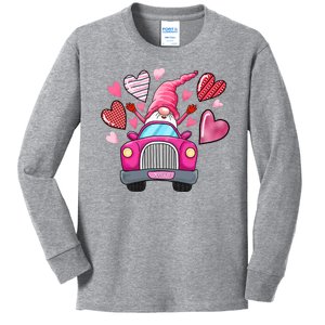 Valentines Day Gnome Heart Truck Kids Long Sleeve Shirt