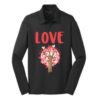 Valentines Day Gift Love Tree Heart Valentines Funny Gift Silk Touch Performance Long Sleeve Polo