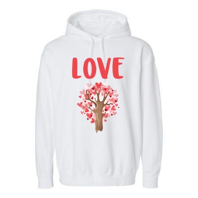 Valentines Day Gift Love Tree Heart Valentines Funny Gift Garment-Dyed Fleece Hoodie