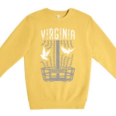 Virginia Disc Golf Player Breaking Chains Birdie Gift Premium Crewneck Sweatshirt