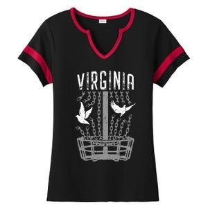 Virginia Disc Golf Player Breaking Chains Birdie Gift Ladies Halftime Notch Neck Tee