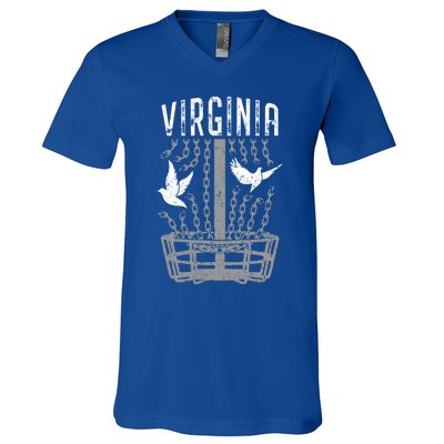 Virginia Disc Golf Player Breaking Chains Birdie Gift V-Neck T-Shirt