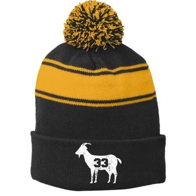 Vintage Distressed GOAT 33 Apparel Stripe Pom Pom Beanie