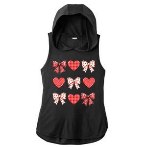 Valentines Day Hearts Leopard Coquette Bow Ladies PosiCharge Tri-Blend Wicking Draft Hoodie Tank