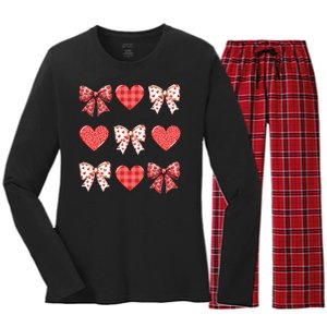 Valentines Day Hearts Leopard Coquette Bow Women's Long Sleeve Flannel Pajama Set 