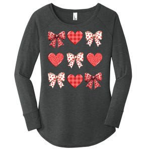 Valentines Day Hearts Leopard Coquette Bow Women's Perfect Tri Tunic Long Sleeve Shirt