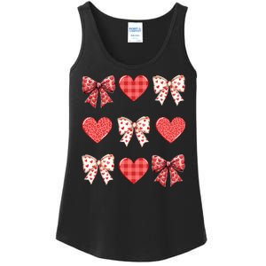 Valentines Day Hearts Leopard Coquette Bow Ladies Essential Tank