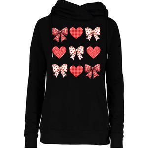 Valentines Day Hearts Leopard Coquette Bow Womens Funnel Neck Pullover Hood