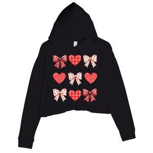 Valentines Day Hearts Leopard Coquette Bow Crop Fleece Hoodie