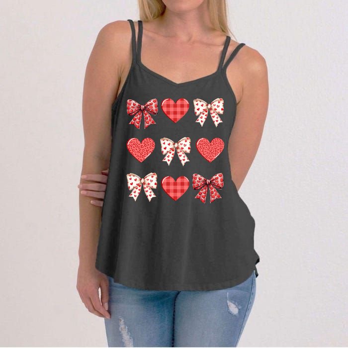 Valentines Day Hearts Leopard Coquette Bow Women's Strappy Tank