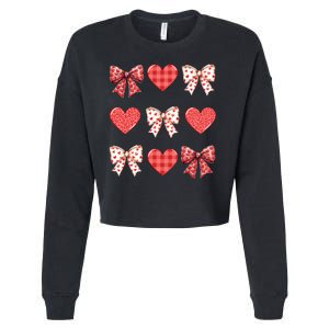 Valentines Day Hearts Leopard Coquette Bow Cropped Pullover Crew