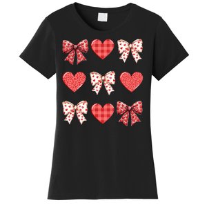 Valentines Day Hearts Leopard Coquette Bow Women's T-Shirt