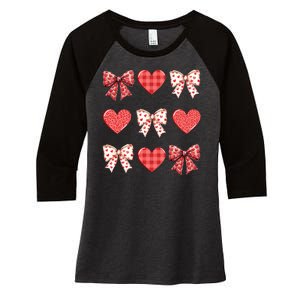 Valentines Day Hearts Leopard Coquette Bow Women's Tri-Blend 3/4-Sleeve Raglan Shirt