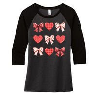 Valentines Day Hearts Leopard Coquette Bow Women's Tri-Blend 3/4-Sleeve Raglan Shirt